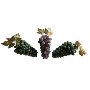 Set Of 3 Aventurine Amethyst Stone Green Purple Grapes Cluster Metal Leaf MCM